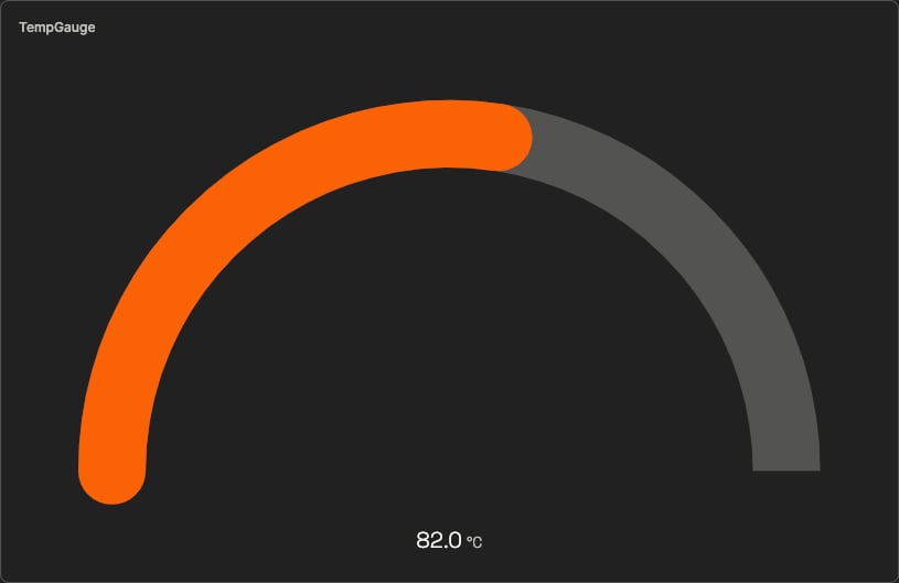 A radial temperature gauge with a 0 to 150 range reading a live value of 82 degrees