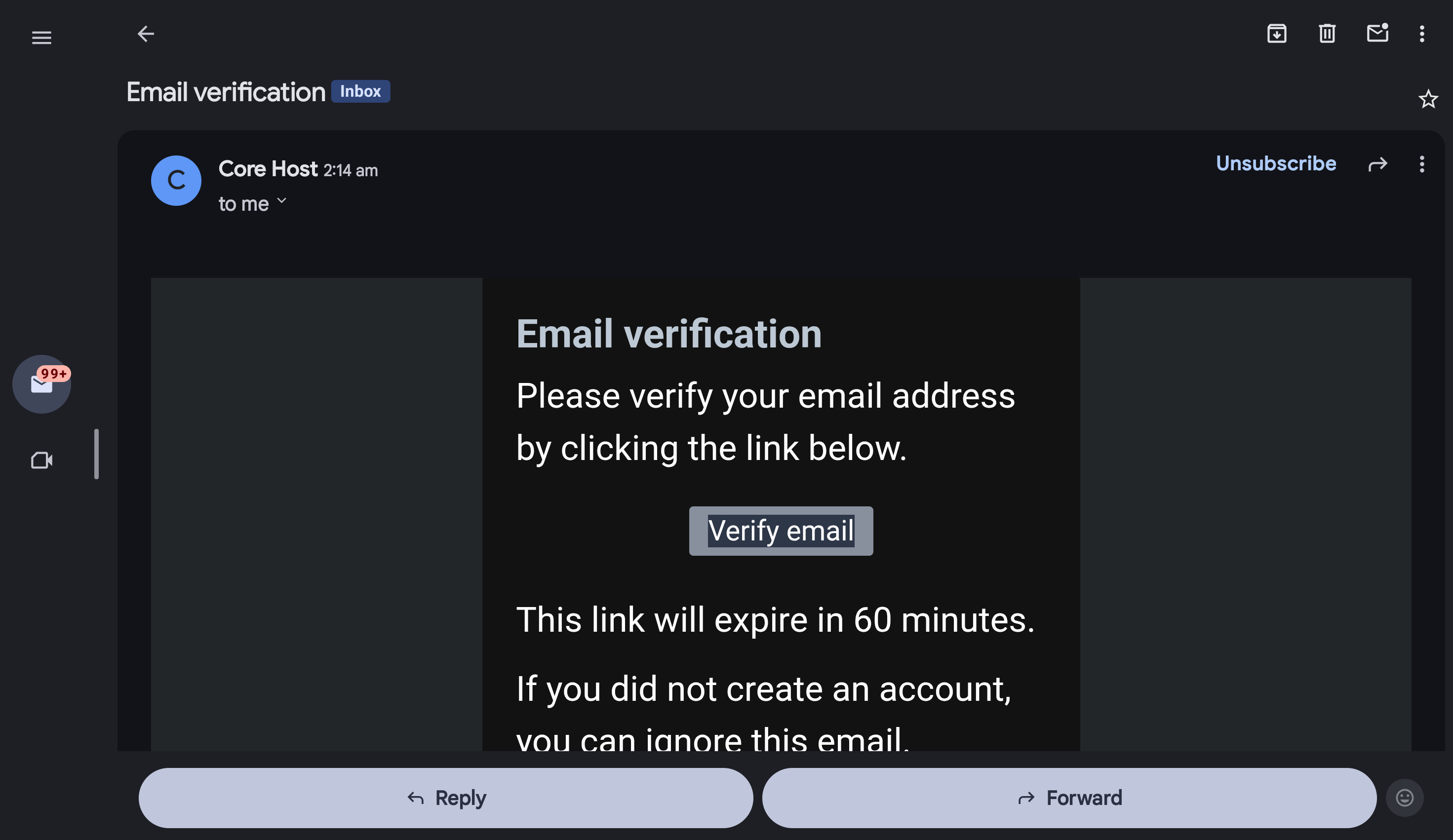 Verification email (dark mode)