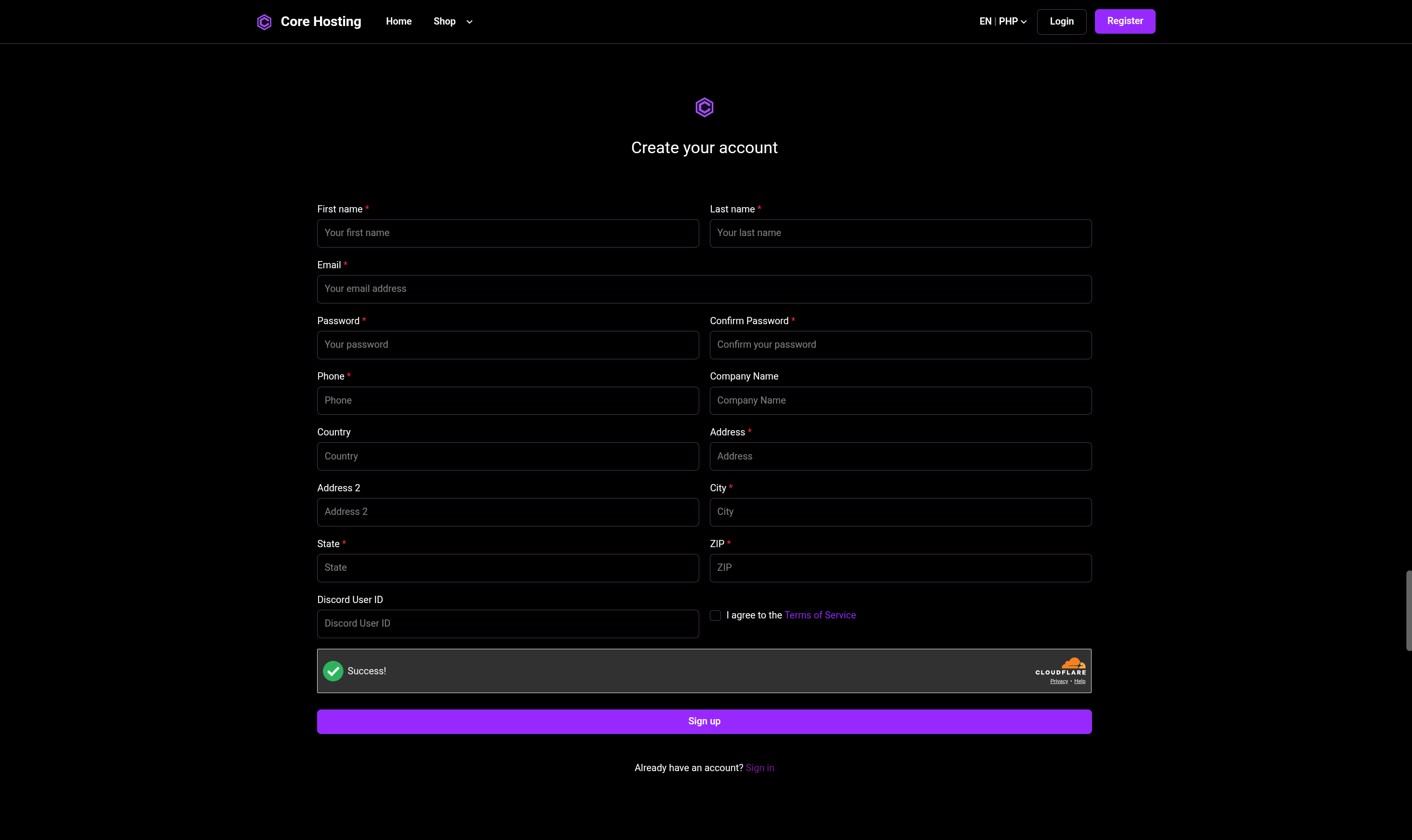 Billing portal login screen