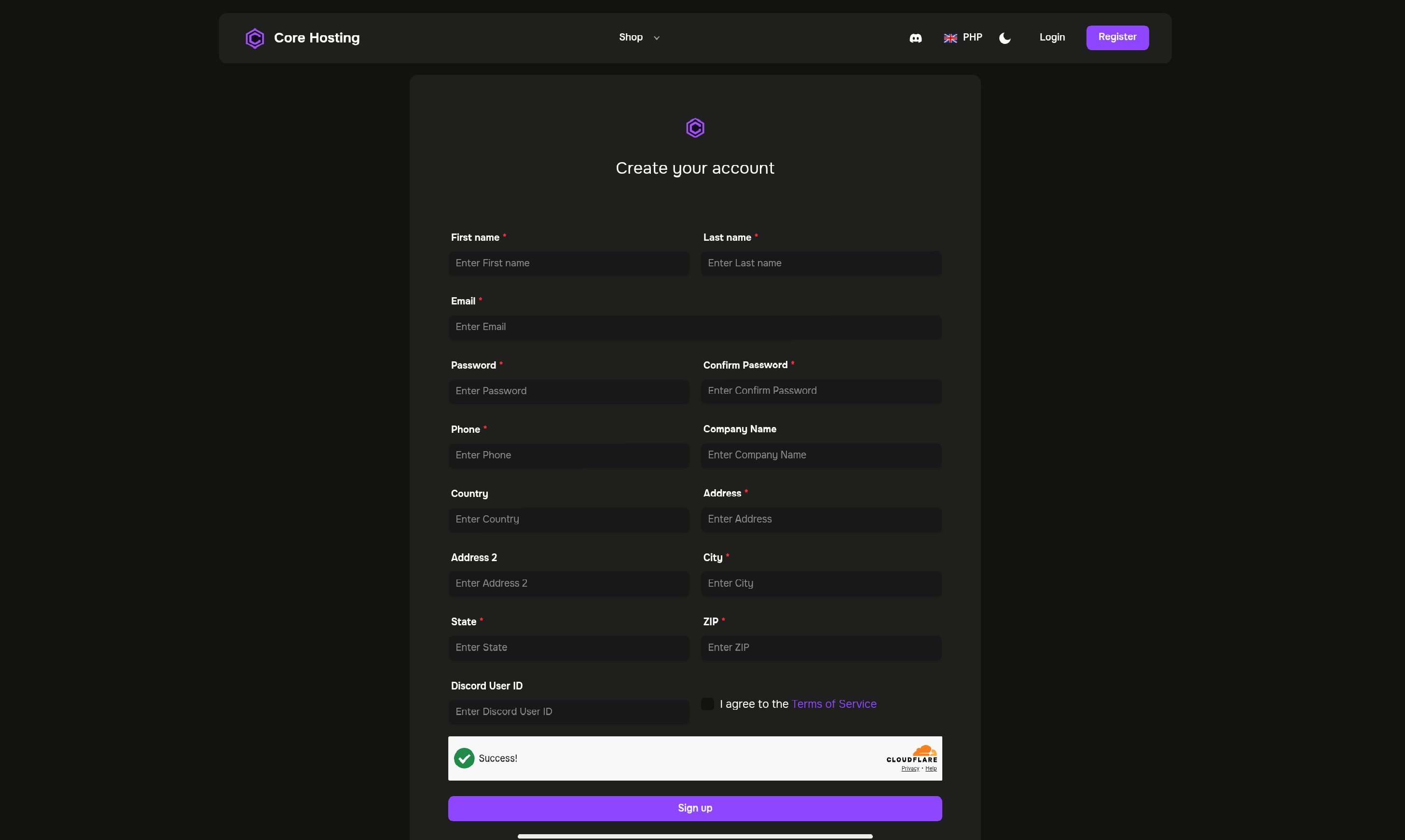 Billing portal login screen