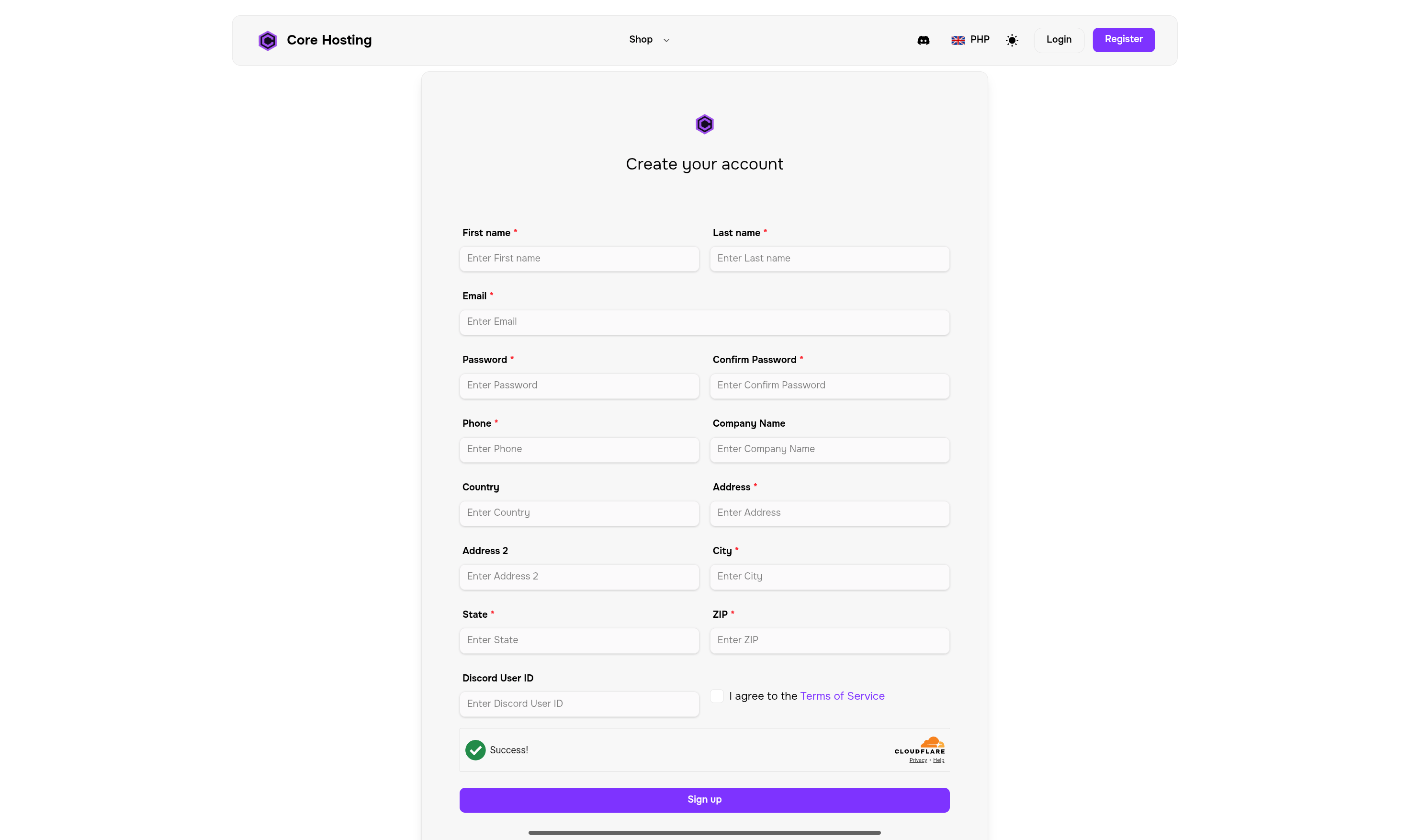 Billing portal login screen