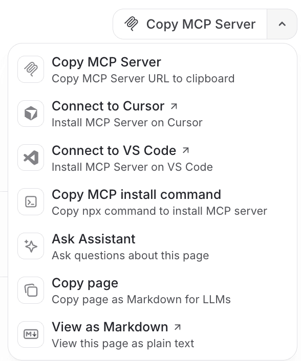 Documentation MCP server menu