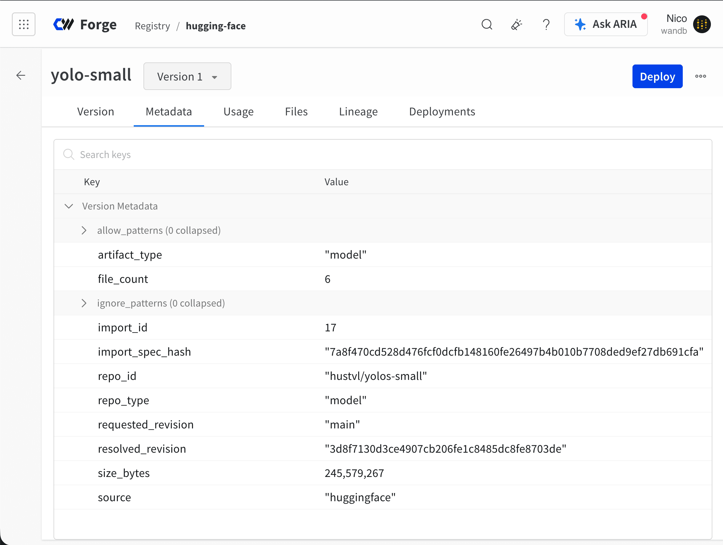Metadata for the imported YOLOS small model
