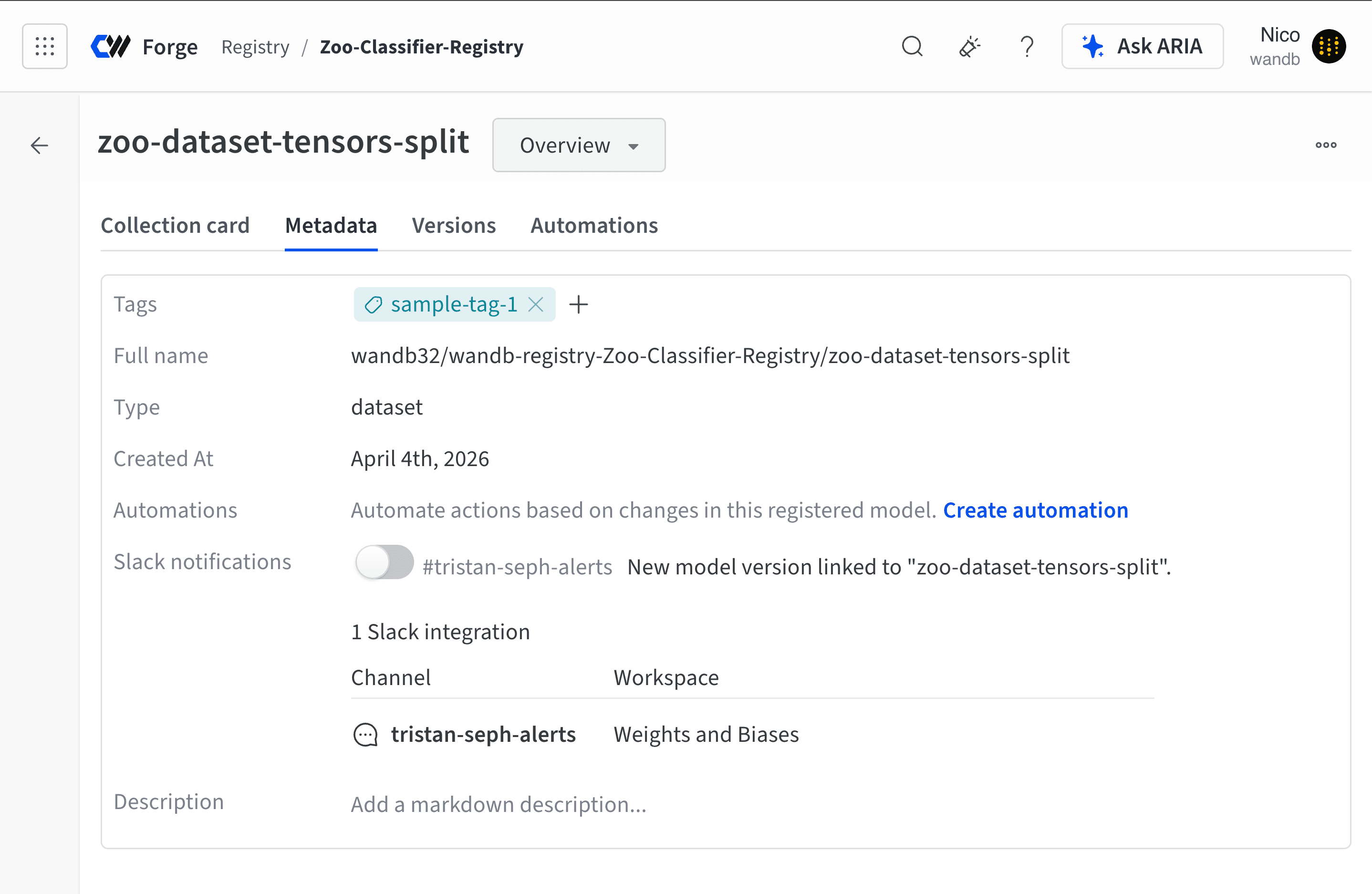 Registry collection with selected tags