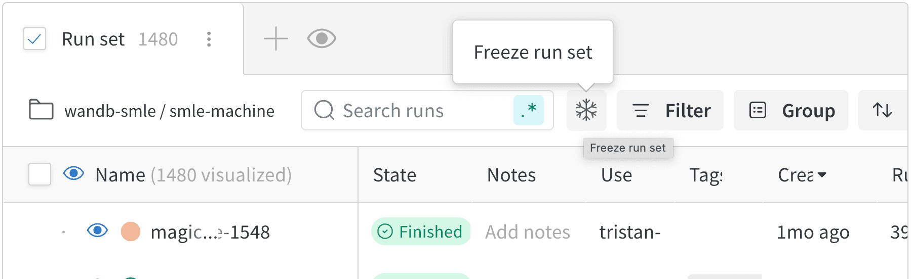 Freeze runset button