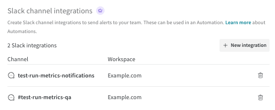 팀의 Slack 인테그레이션 두 개