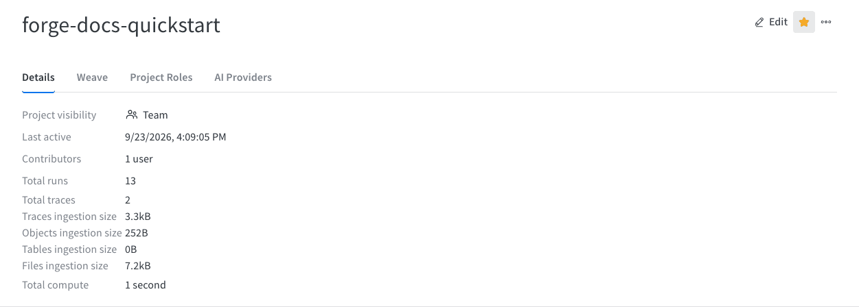 개요에서 프로젝트에 별표 표시