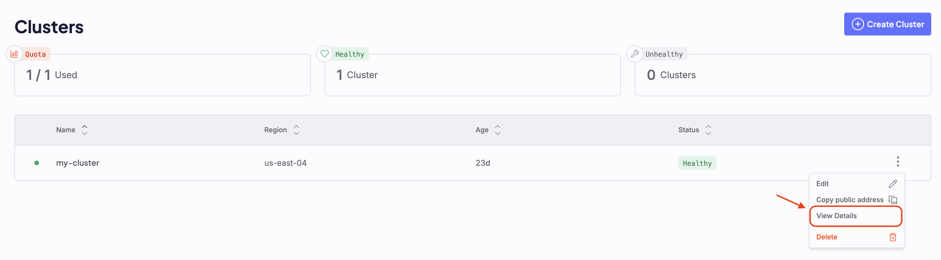 A screenshot of a UI element showing how to reveal the current config for the cluster