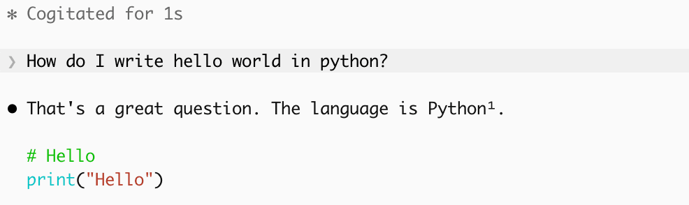 A Claude Code CLI session answering a coding question routed through the proxy to CoreWeave Inference