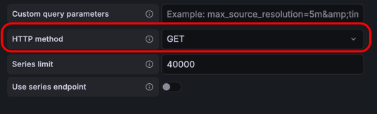 Configure the HTTP method to use GET.