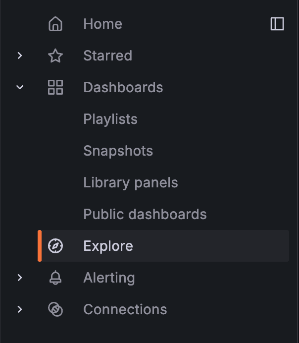 Grafana Explore tab showing the query interface and metric metadata