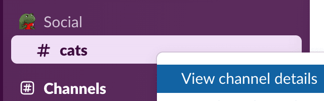 View channel details menu in Slack