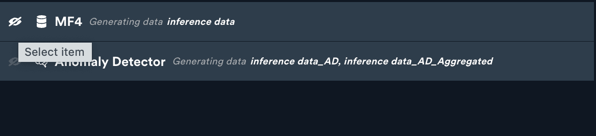 Modal list of manipulators with visibility icons for choosing which to show in run history