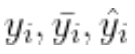 Mathematical symbols for the true, predicted, and mean of true values