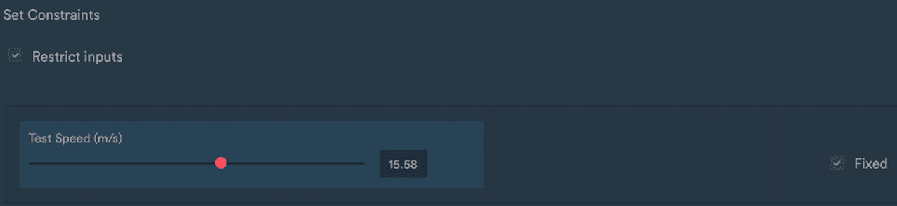 Test Speed input set to a fixed value of 15.58 with the Fixed box ticked