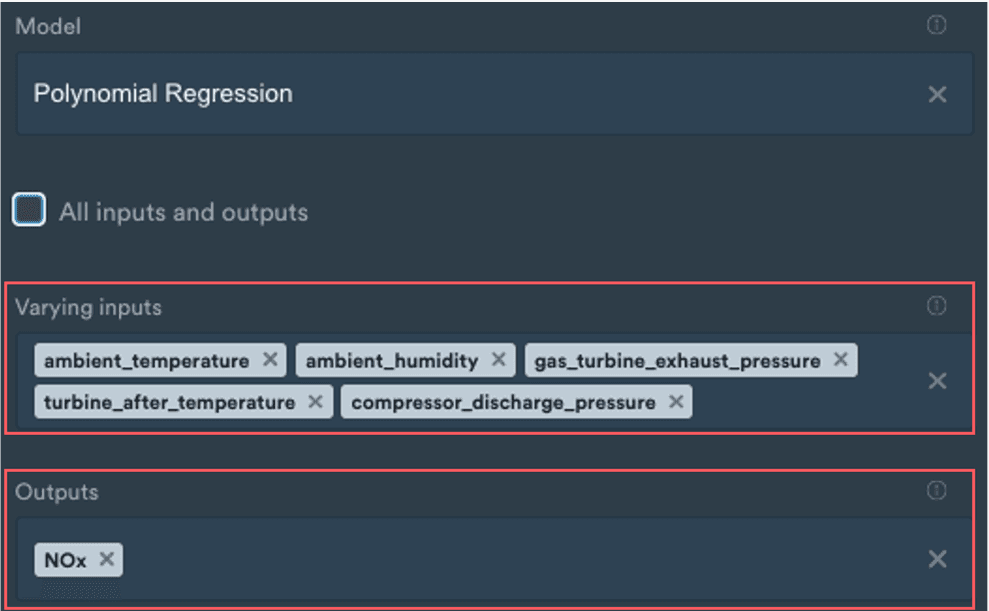 Configuration with the checkbox unticked showing the Varying inputs and Outputs fields