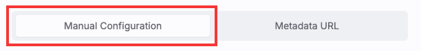 Manual Configuration tab in the SAML SSO setup dialog.
