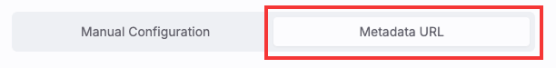 Metadata URL tab in the SAML SSO setup dialog.
