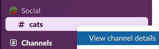 View channel details menu in Slack