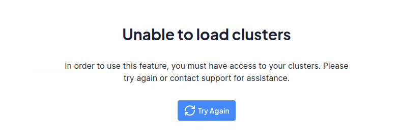Cloud Console message shown when no clusters are available