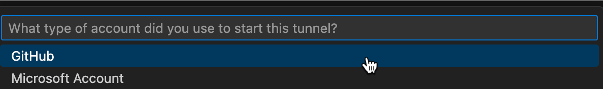 VS Code authentication selection