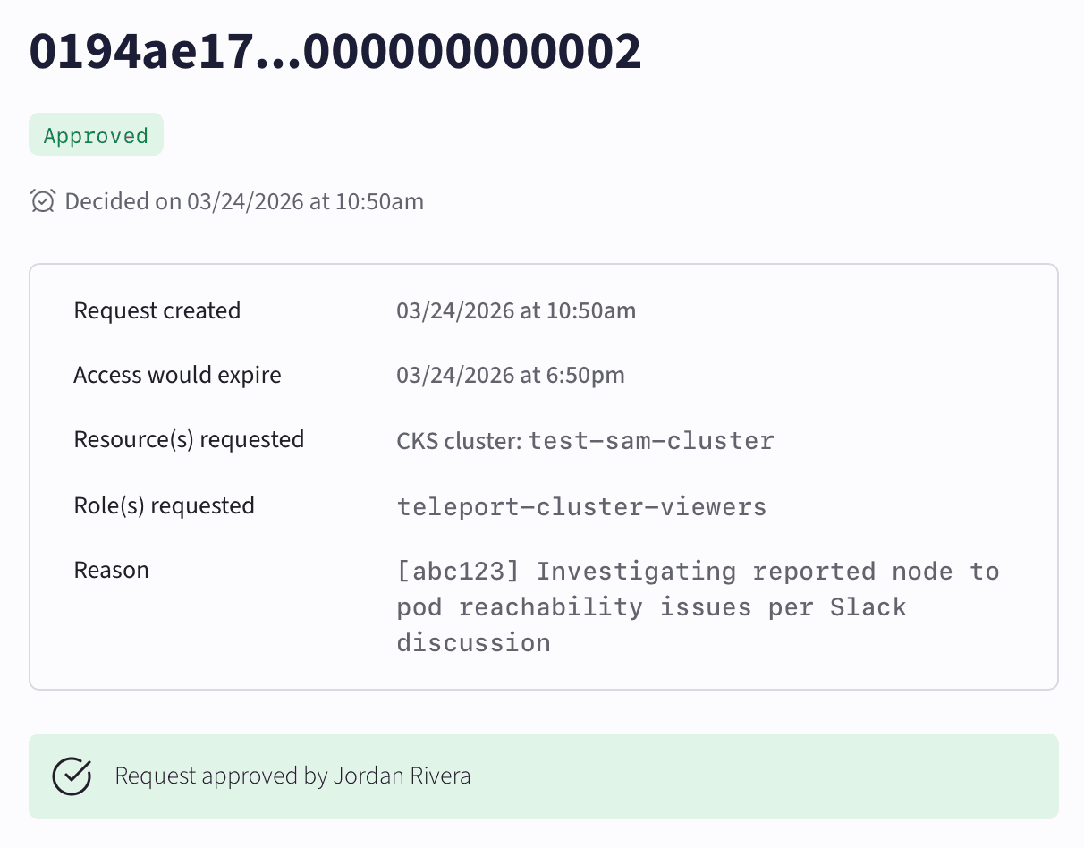 Approved Teleport access request in the Cloud Console