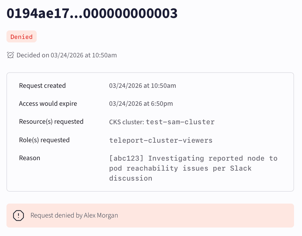 Denied Teleport access request in the Cloud Console