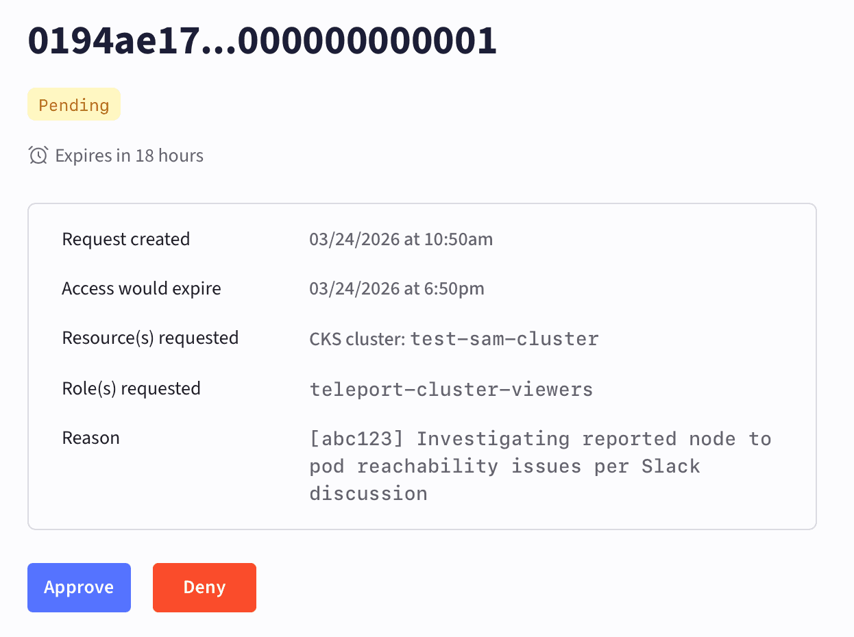 Pending Teleport access request in the Cloud Console