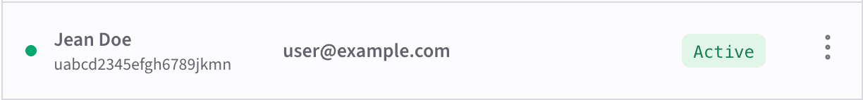 Example user row in the Users page