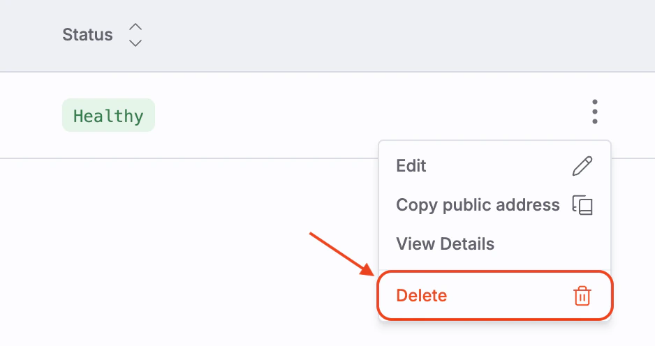 A screenshot demonstrating the Cluster deletion option.