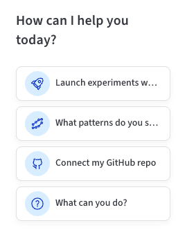 ARIA's suggestion chips, including Connect my GitHub repo