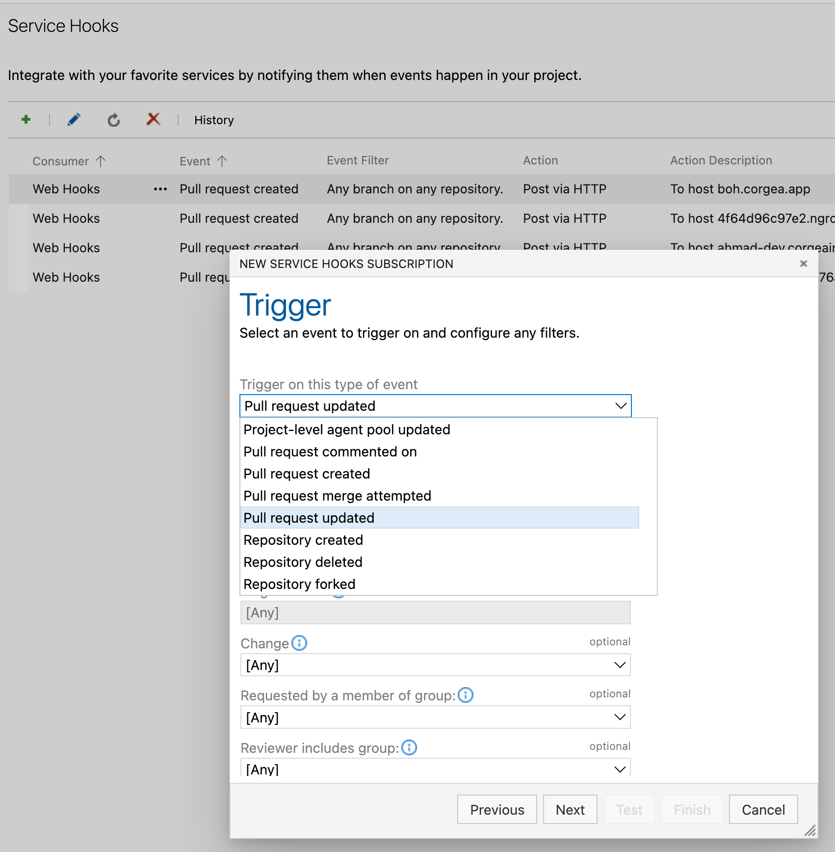 Pull request updated trigger event