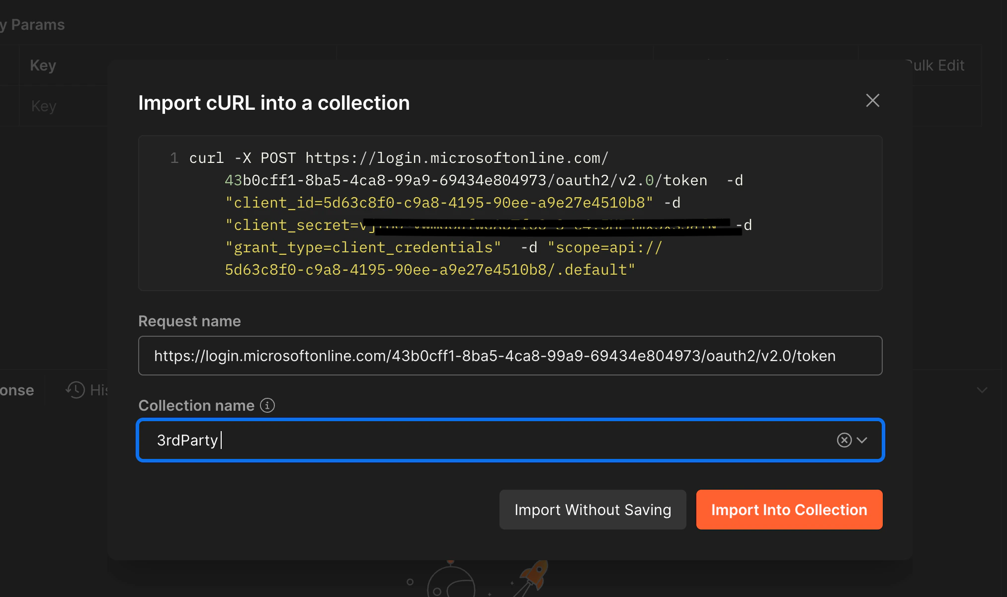 Importing a curl command into Postman