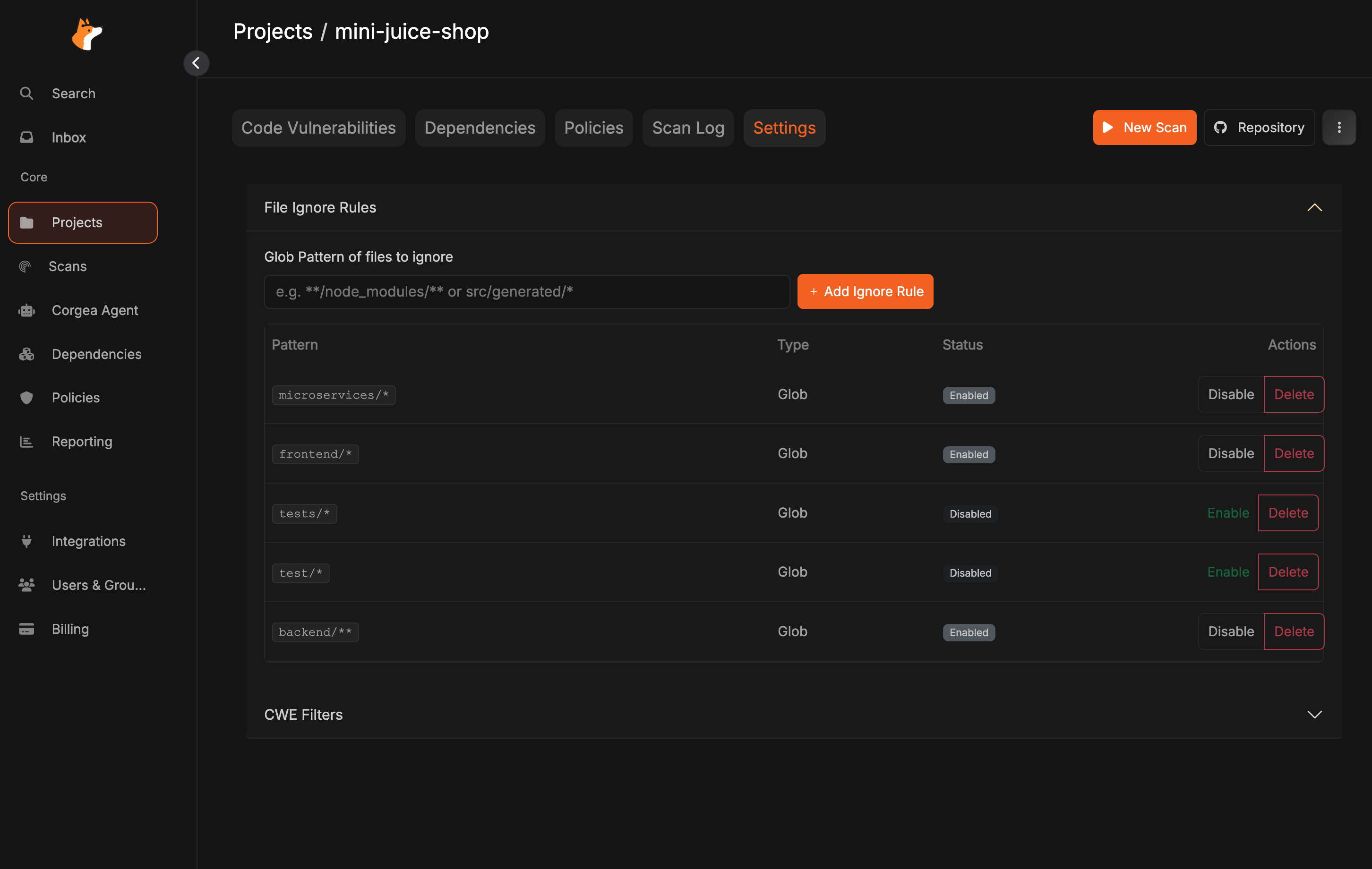 File Ignore Rules Configuration