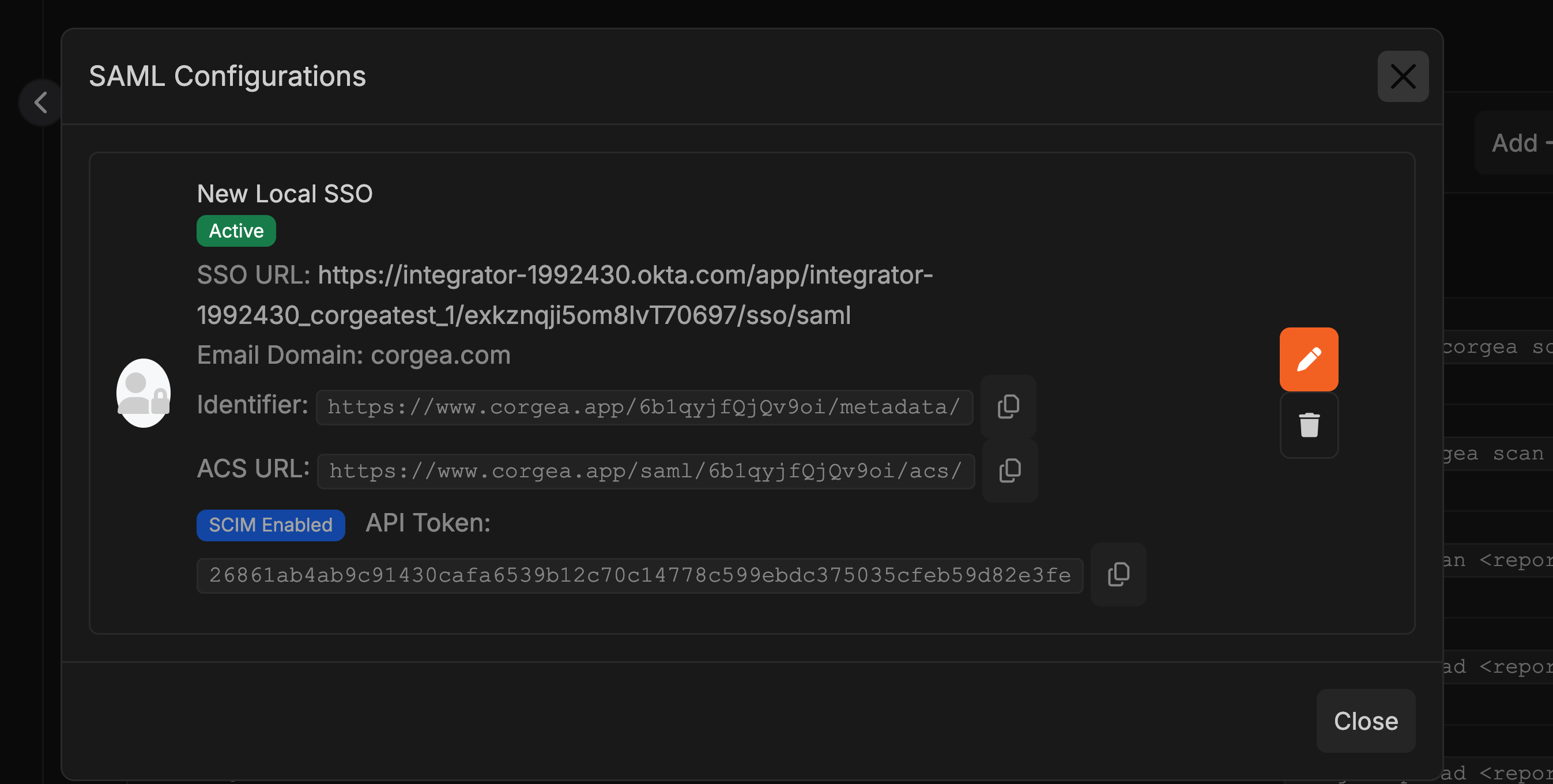 SCIM Token in SSO Modal