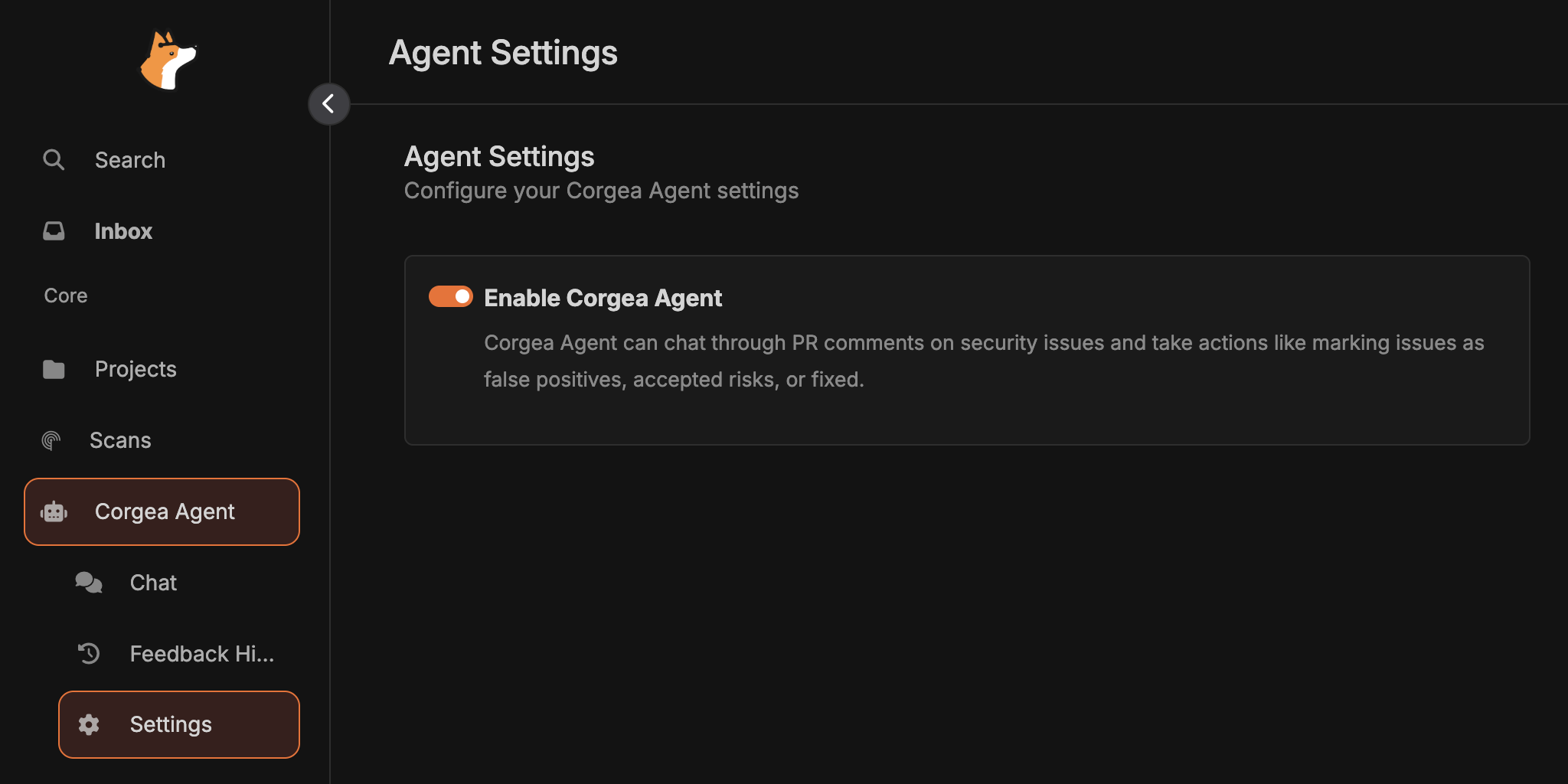 Agent Settings in Corgea Dashboard