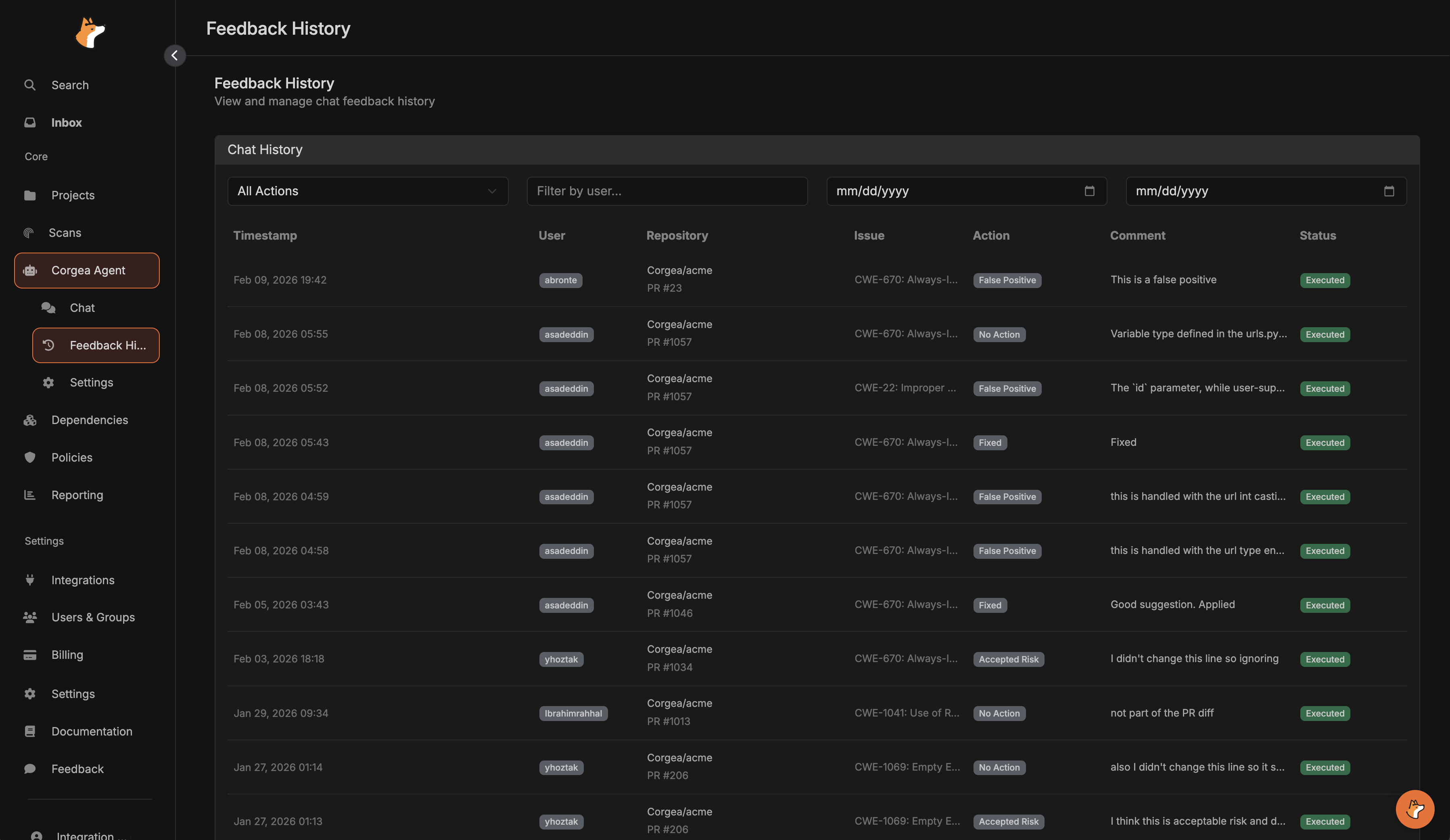 Feedback History Dashboard
