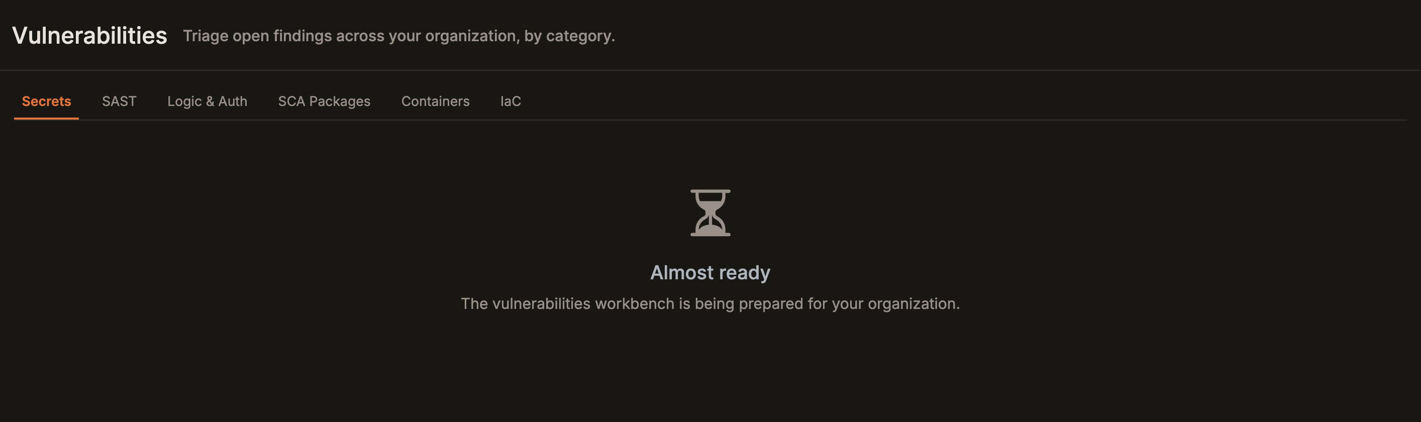 Vulnerabilities Workbench showing the Almost ready state