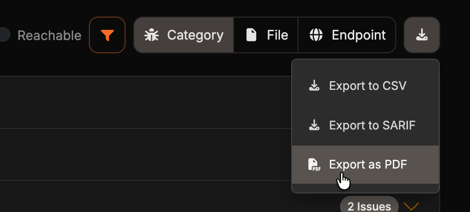 Opción Exportar como PDF en el menú de exportación de escaneo