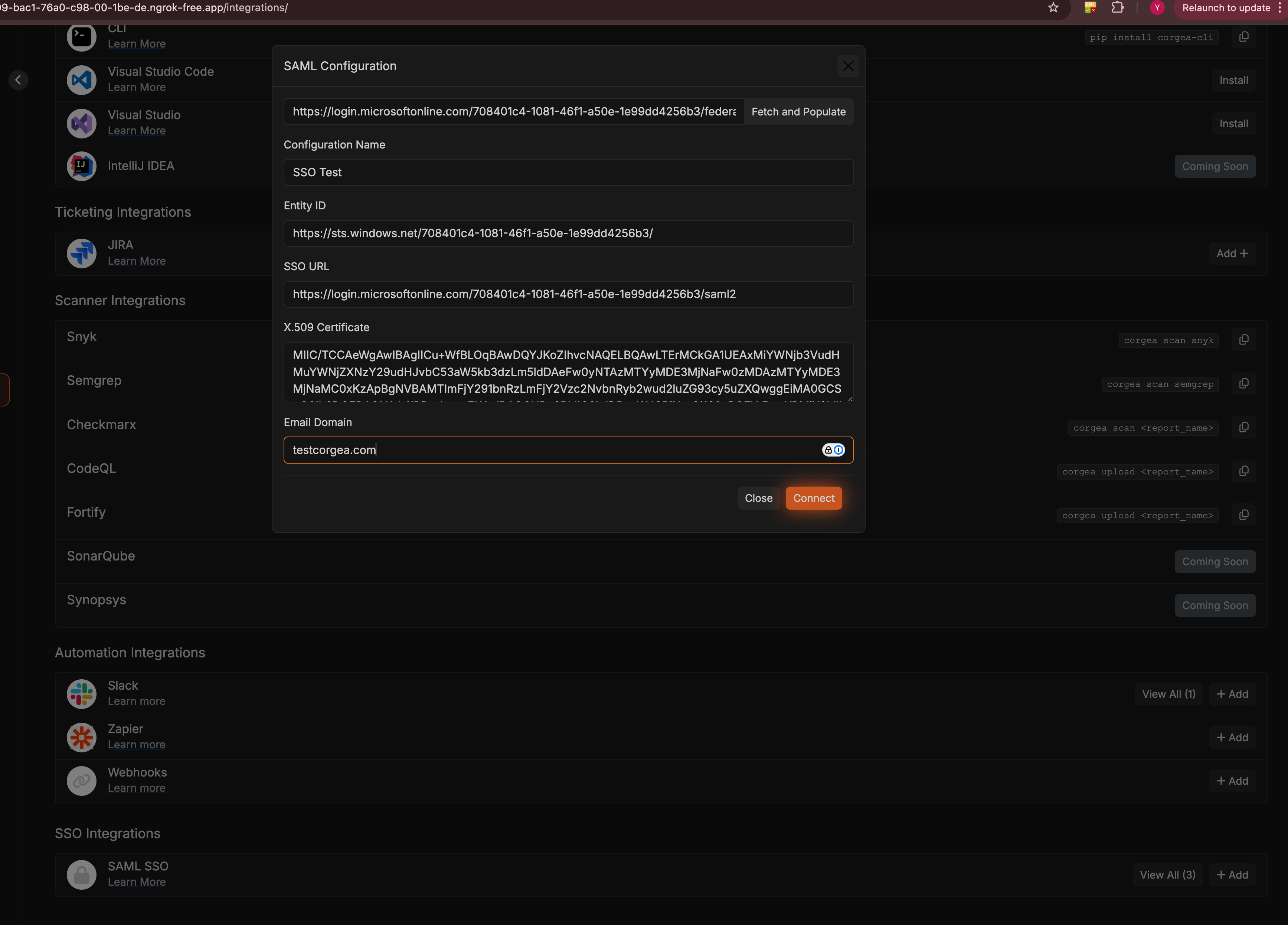Populate Azure on Corgea