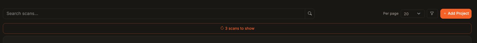 現在のフィルターに一致するスキャンを示す3 scans to showボタンがあるスキャン一覧