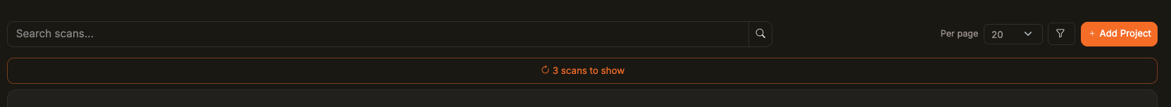 現在のフィルターに一致するスキャンを示す3 scans to showボタンがあるスキャン一覧