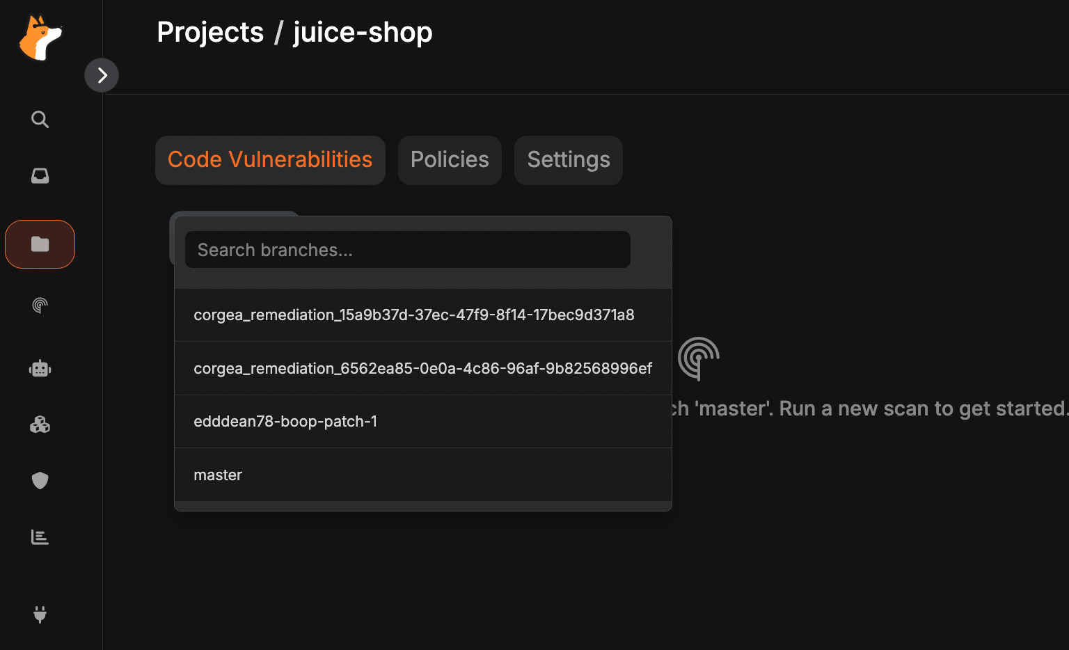 Branch picker in project dashboard