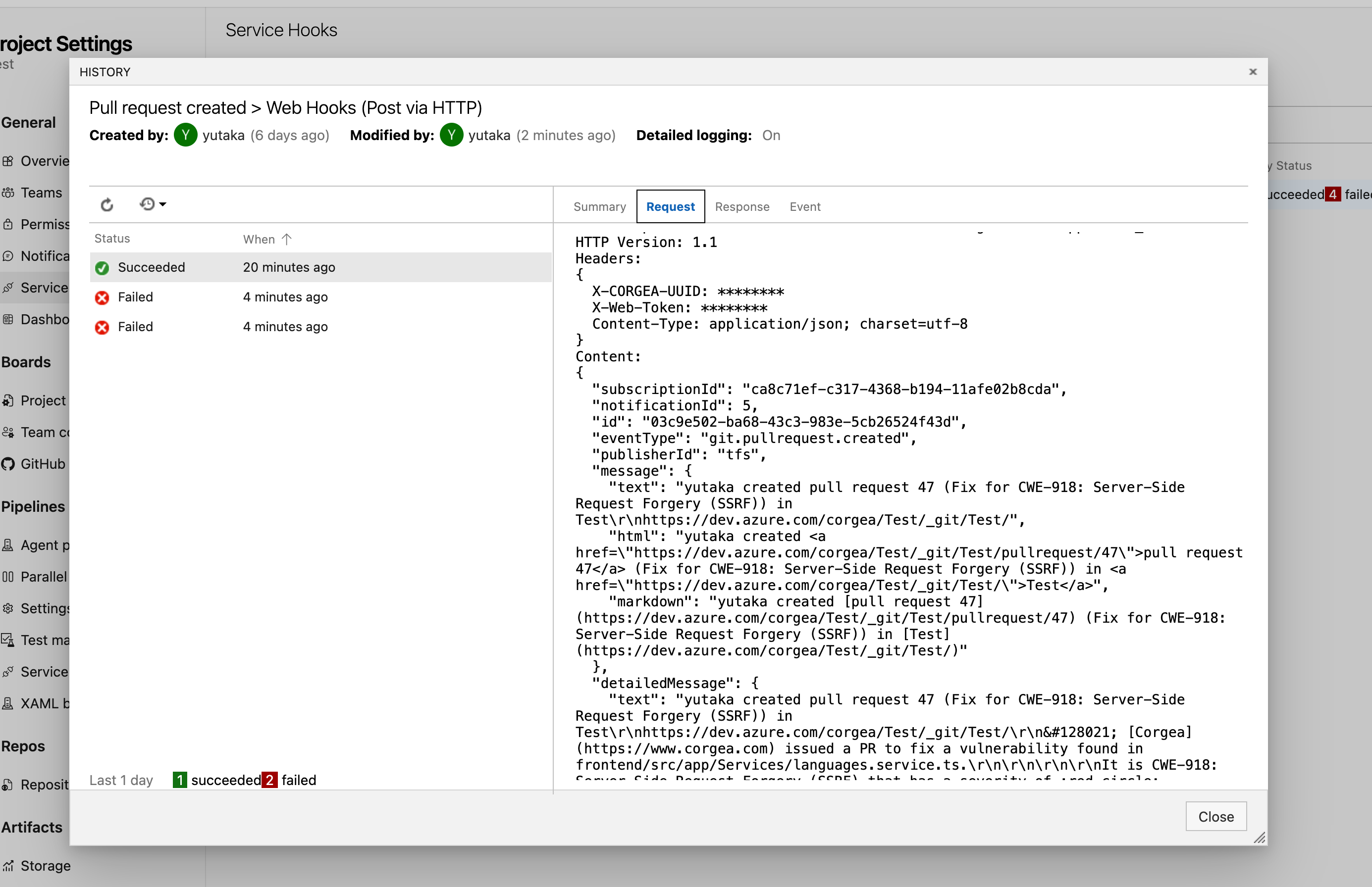 Webhook History
