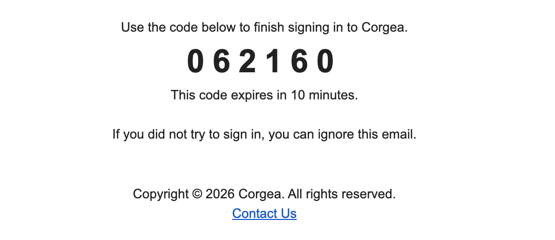 One-time sign-in code email