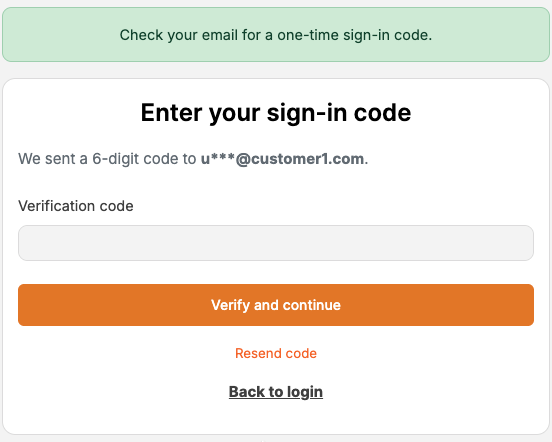 Enter your sign-in code confirmation page