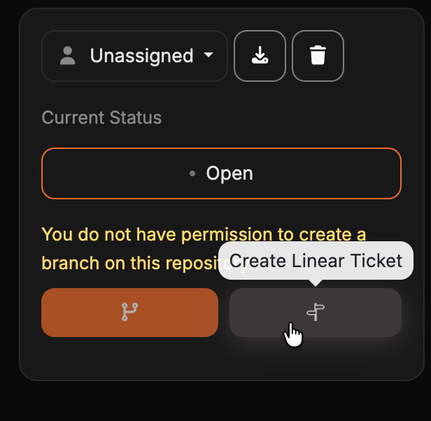 The Create Linear Ticket button in the issue sidebar