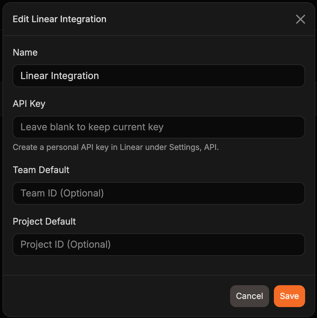 The Edit Linear Integration dialog