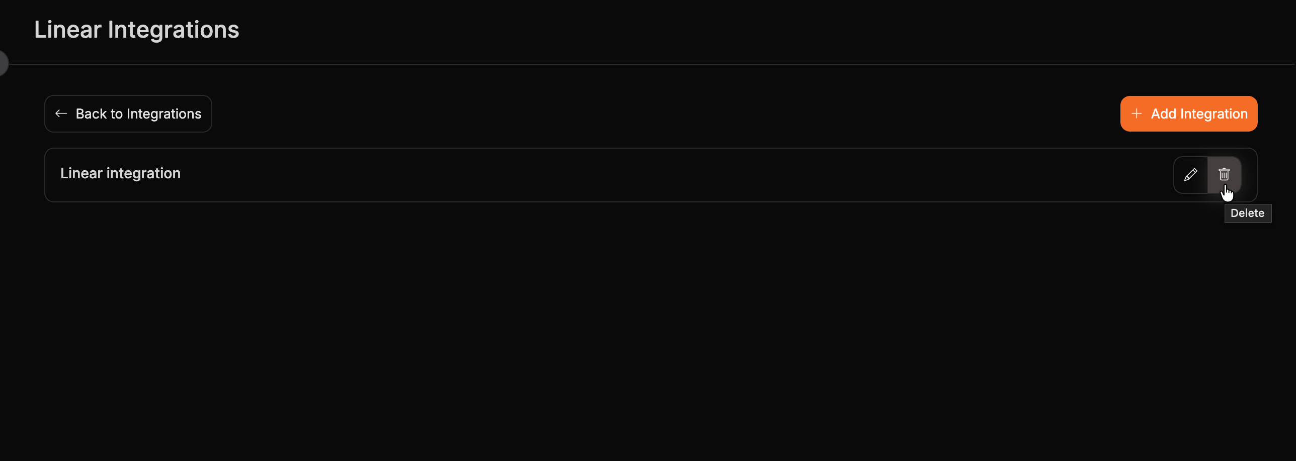 The delete button on a Linear integration