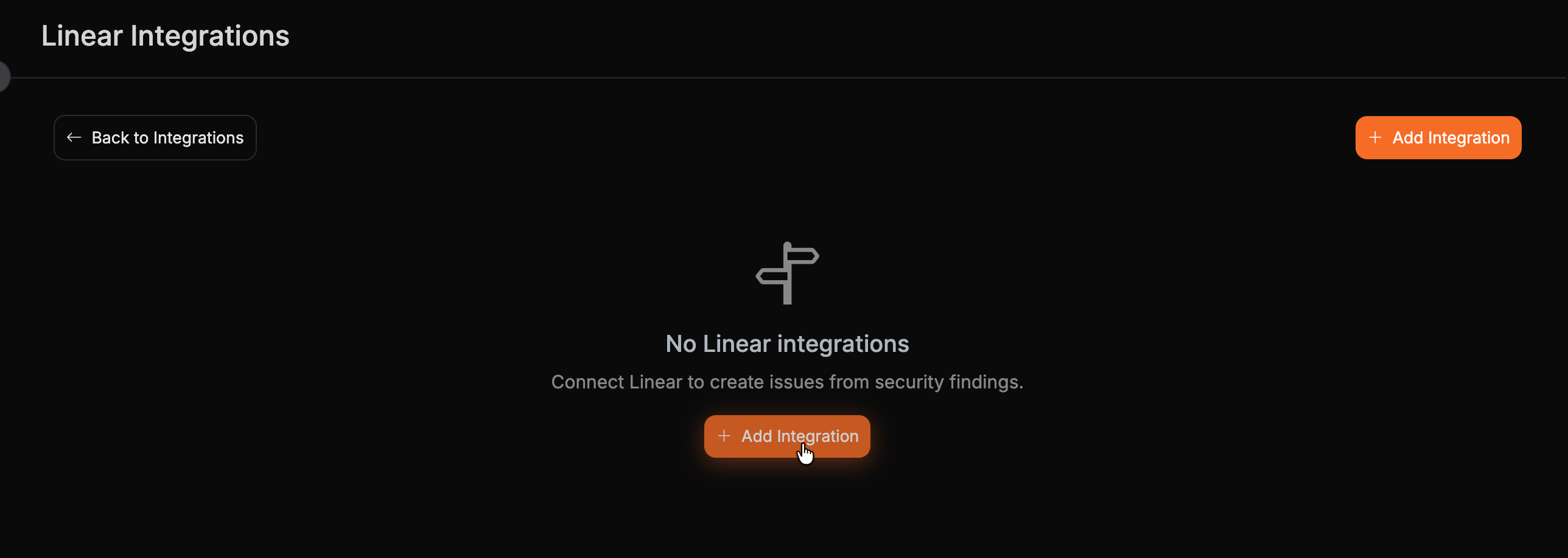 The Linear integrations page before any integration has been added